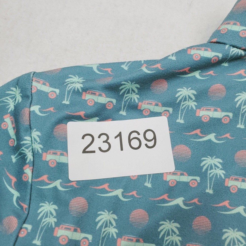 Burlebo Polo Shirt Mens Small Blue Beach Jeep Palm Tree Golf Print Stretch - Picture 10 of 10